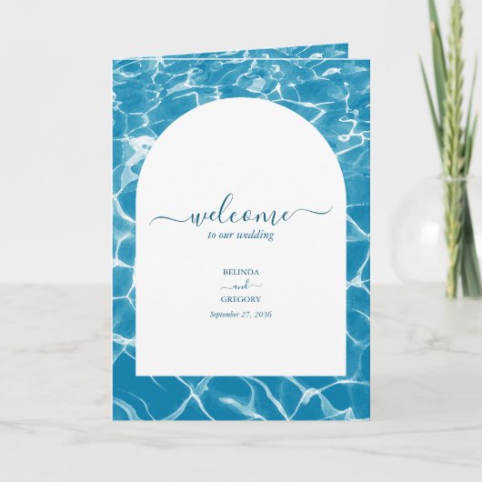 Waterverf Ocean Beach Bruiloft Orde van Service Programma (Voorkant)