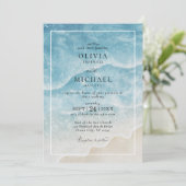 Waterverf Ocean Beach Elegante bruiloft Kaart (Staand voorkant)