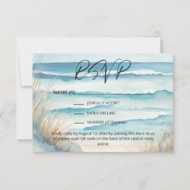 Waterverf Ocean Beach Wedding Website QR Code RSVP Kaartje