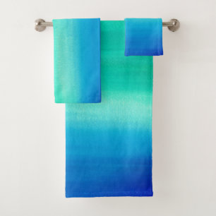 Waterverf Ocean Blue Green Ombre Beach Bad Handdoek
