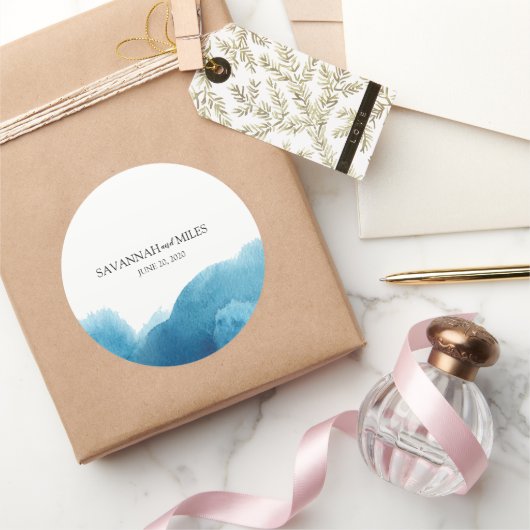 Waterverf Ocean Blue Wedding Stickers (Geschenken)