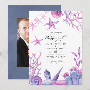 Waterverf Ocean Life Nautical Wedding Photo Uitnod Kaart