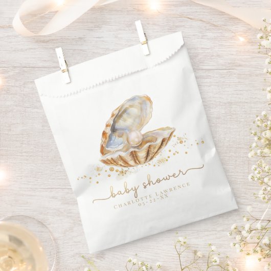 Waterverf Ocean Little Pearl Baby shower Bedankzakje (Geknipt)