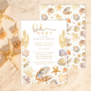 Waterverf Ocean Little Pearl Baby shower Kaart