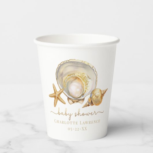 Waterverf Ocean Little Pearl Baby shower Papieren Bekers (Achterkant)