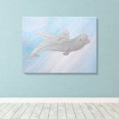 Waterverf Ocean Moeder Baby Beluga Whale Canvas Afdruk (Insitu (Houten vloer))