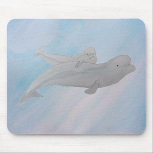Waterverf Ocean Moeder Baby Beluga Whales Muismat
