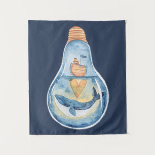 Waterverf Ocean Scene in Light Bulb Whale Boat Wandkleed