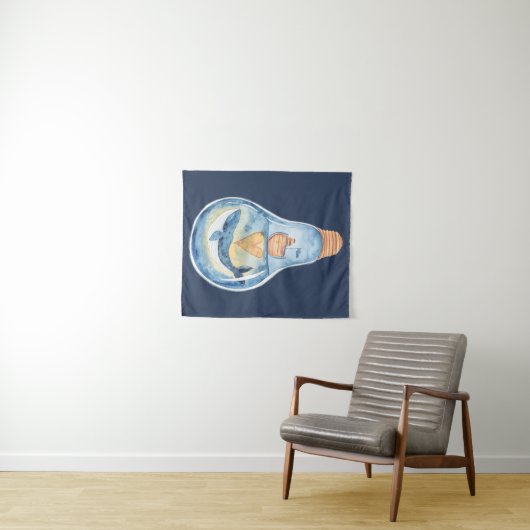 Waterverf Ocean Scene in Light Bulb Whale Boat Wandkleed (In Situ (horizontaal))