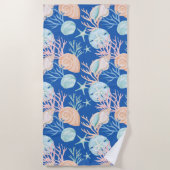 Waterverf Ocean Seashells & Coral Pattern Strandlaken (Voorkant)