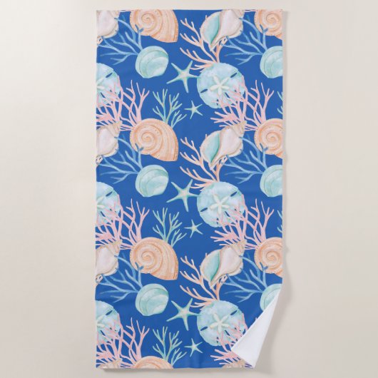 Waterverf Ocean Seashells & Coral Pattern Strandlaken (Voorkant)
