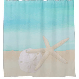 Waterverf Ocean Starfish and Sand Dollar Douchegordijn