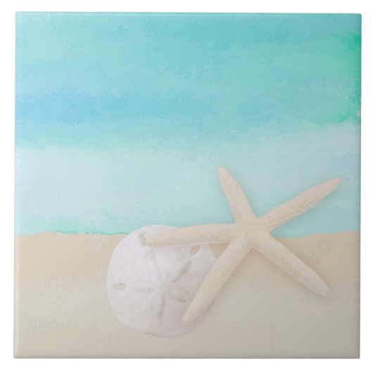 Waterverf Ocean Starfish and Sand Dollar Tegeltje (Voorkant)