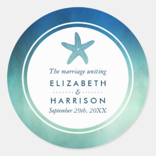 Waterverf Ocean Starfish Beach Weddenschap Ronde Sticker