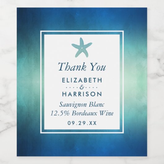 Waterverf Ocean Starfish Beach Wedding Wijn Etiket (Enkel label)