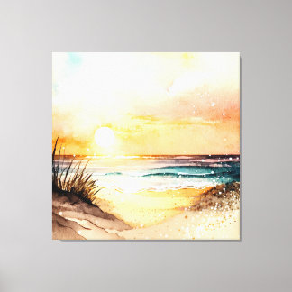 Waterverf Ocean Sunset Canvas Afdruk