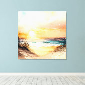 Waterverf Ocean Sunset Canvas Afdruk (Insitu (Houten vloer))