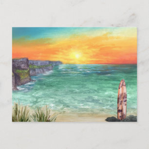 Waterverf Ocean Sunset   Vintage Travel Briefkaart