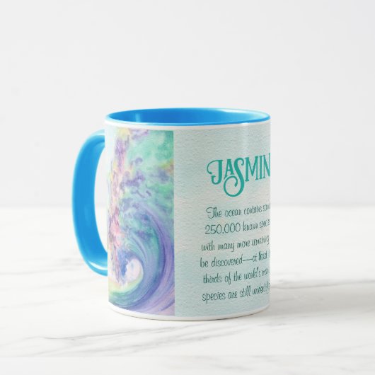 Waterverf Ocean Wave door Miranda Custom Text Blue Mok (Voorkant links)