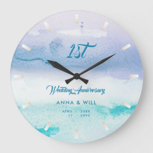 Waterverf Ocean Waves Modern Wedding Jubileum Grote Klok