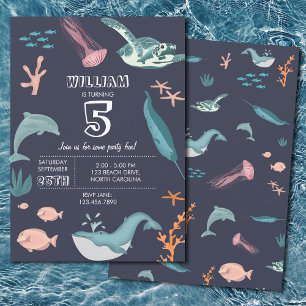 Waterverf Ocean Zee Animals Blue Birthday Kaart