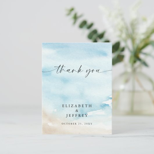 Waterverf Ocean Zee Zomer Strand Dank u kaart (Staand voorkant)