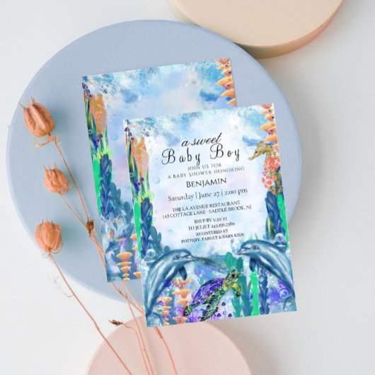 Waterverf OceanSea Animals BabyShower Uitnodiging