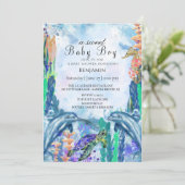 Waterverf OceanSea Animals BabyShower Uitnodiging (Staand voorkant)