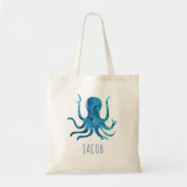 Waterverf Octopus Mariene Kinderen Gepersonaliseer Tote Bag (Voorkant)