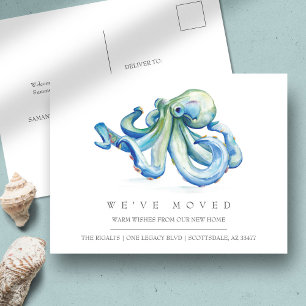 Waterverf Octopus New Home Moving Aankondiging Briefkaart