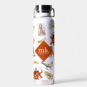 Waterverf Octopus Ocean Animals Patroon Monogram Waterfles (Achterkant)