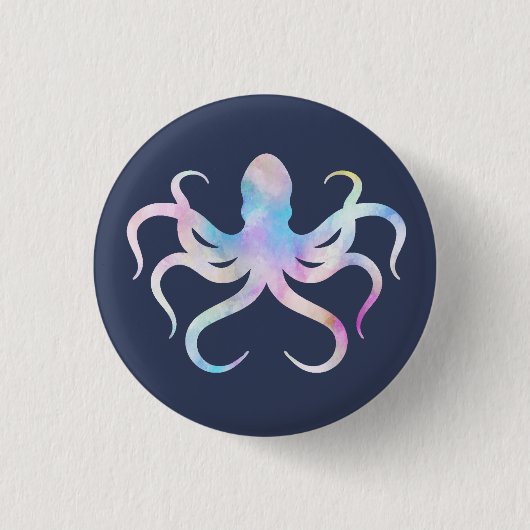 Waterverf octopus ronde button 3,2 cm (Voorkant)