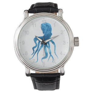 Waterverf octopus silhouette horloge