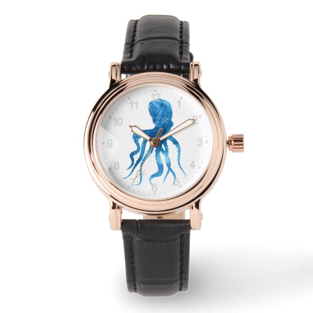 Waterverf octopus silhouette horloge (Voorkant)