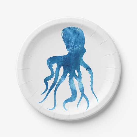 Waterverf octopus silhouette papieren bordje (Voorkant)