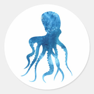 Waterverf octopus silhouette ronde sticker