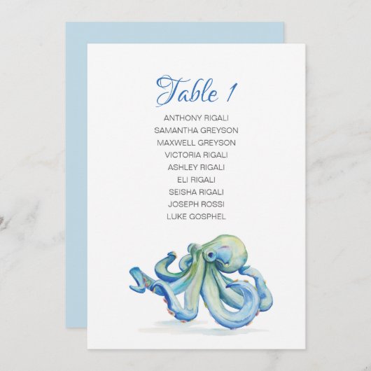 Waterverf Octopus Trouwtafel Plan Kaart (Voorkant / Achterkant)