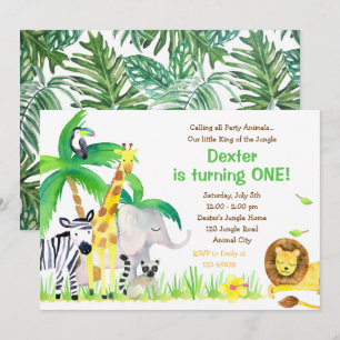 Waterverf Oerwoud Animals Invitation (Lion) Kaart