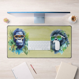 Waterverf Oerwoud Gorilla met zonnebril & bladeren Bureaumat