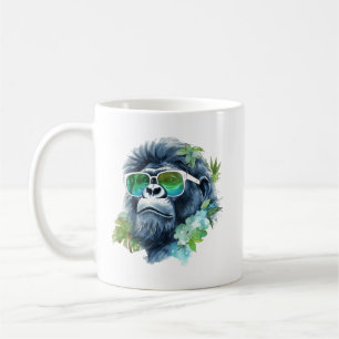 Waterverf Oerwoud Gorilla met zonnebril & bladeren Koffiemok