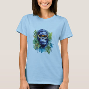Waterverf Oerwoud Gorilla met zonnebril & bladeren T-shirt