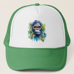 Waterverf Oerwoud Gorilla met zonnebril & bladeren Trucker Pet
