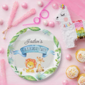 Waterverf Oerwoud Leeuw en Giraffe Birthday Papieren Bordje (Feest)