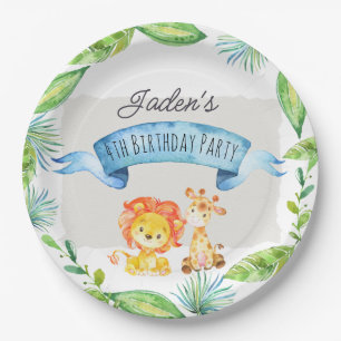 Waterverf Oerwoud Leeuw en Giraffe Birthday Papieren Bordje