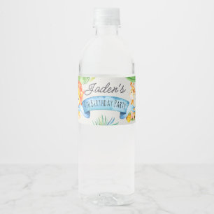 Waterverf Oerwoud Leeuw en Giraffe Birthday Waterfles Etiket