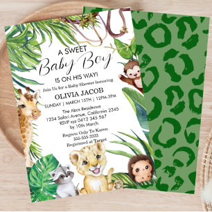 Waterverf Oerwoud Safari Animals Boy Baby shower Kaart