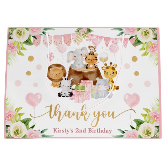 Waterverf Oerwoud Safari Floral Birthday Groot Cadeauzakje (Voorkant)