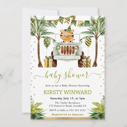 Waterverf Oerwoud Tijger Baby shower Kaart (Voorkant)