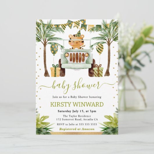 Waterverf Oerwoud Tijger Baby shower Kaart (Staand voorkant)