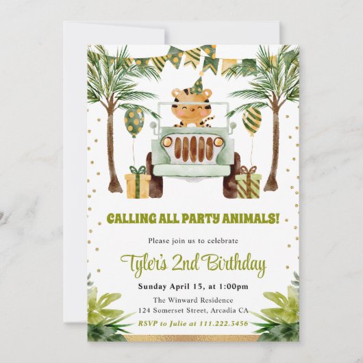 Waterverf Oerwoud Tijger Kinderen Verjaardag Kaart (Voorkant)